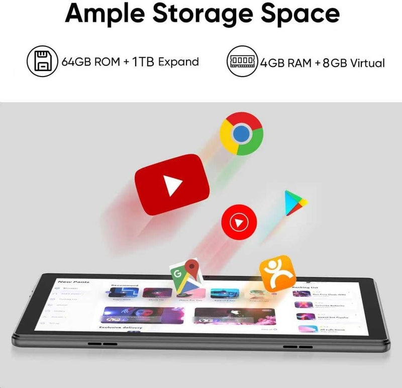 aiprotablet تابلت 10 بوصة أندرويد 15، 12 جيجابايت رام 64 جيجابايت روم 1 تيرابايت قابل للتوسيع، معالج رباعي النواة، شاشة تعمل باللمس LCD 1280x800، واي فاي 5، كاميرا مزدوجة، بلوتوث 5.0، بطارية 6000 مللي أمبير (أسود) - Image 5